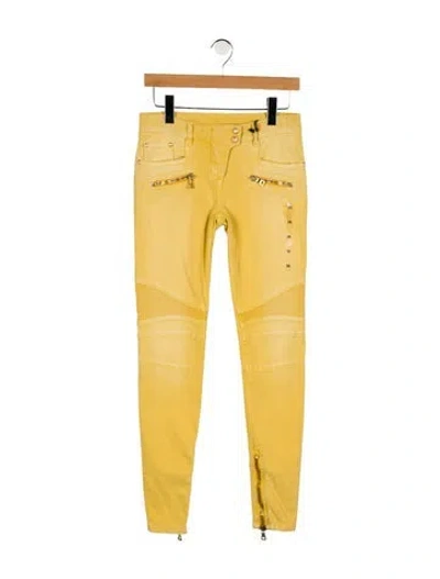 Pre-owned Balmain Mid-rise Skinny Leg Jeans In Yellow