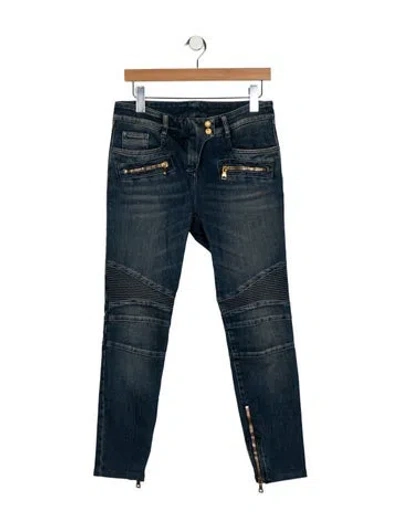 Pre-owned Balmain Mid-rise Straight Leg Jeans In Blue