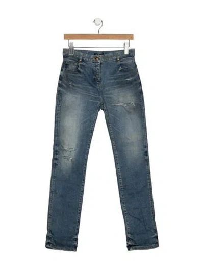 Pre-owned Balmain Mid-rise Straight Leg Jeans In Blue