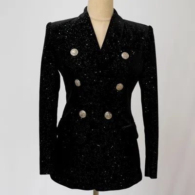 Pre-owned Balmain Milky Way Velvet Blazer With Embossed Buttons In Black