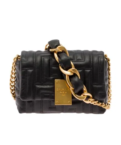 Balmain Mini 1945 Soft Bag In Quilted Leather In Black