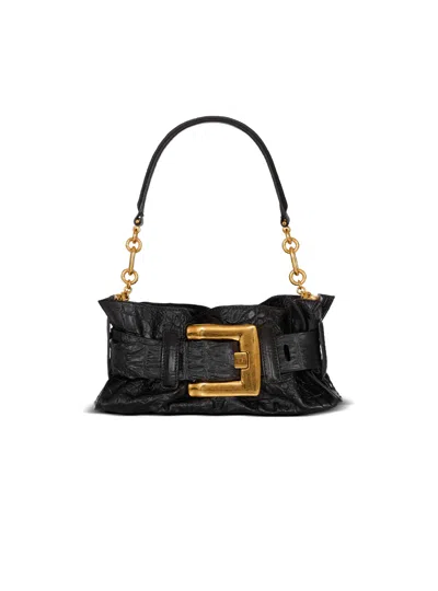 Balmain Mini Anthem Bag In Embossed Crocodile-print Calfskin In Black