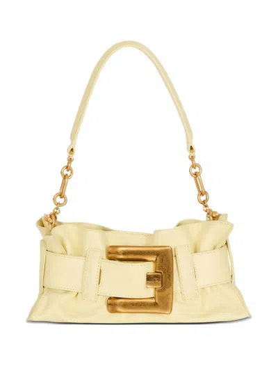 Balmain Mini Anthem Shoulder Bag In Calfskin Leather In Yellow