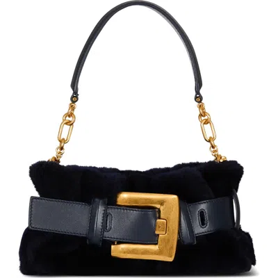 Balmain Mini Anthem Genuine Shearling Shoulder Bag In Black