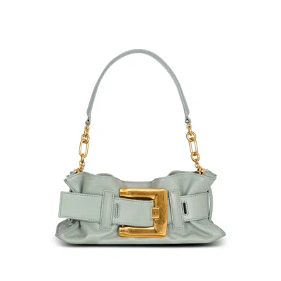 Balmain Mini Anthem Leather Clutch Bag In Blue