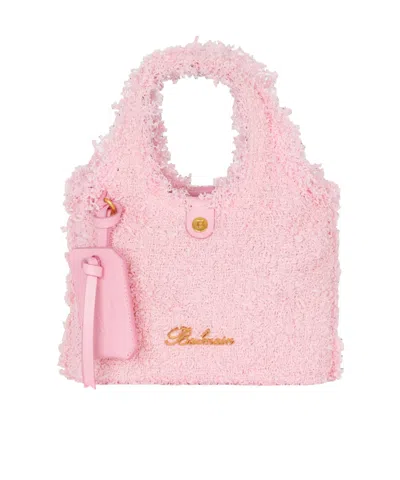 Balmain Mini B-army Grocery Tweed Bag In Pink