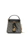 Balmain Mini Bag With Lock And Monogram Pattern In Black