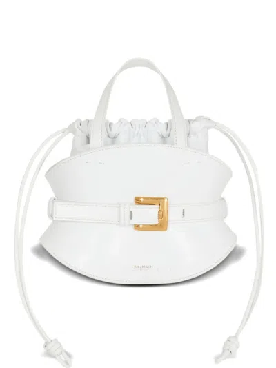 Balmain Shuffle Mini Bag In Calfskin Leather In White