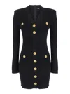 Balmain Mini Black Dress With Golden Buttons In Stretch Viscose Woman In Black