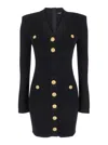 Balmain Mini Black Dress With Golden Buttons In Stretch Viscose Woman In Black
