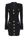 Balmain Mini Black Dress With Golden Buttons In Stretch Viscose Woman In Multicolor