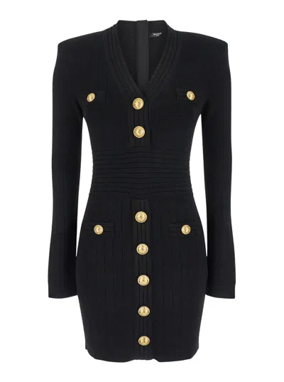 BALMAIN BALMAIN WOMEN MINI BLACK DRESS WITH GOLDEN BUTTONS IN STRETCH VISCOSE WOMAN