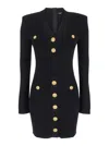 Balmain Mini Black Dress With Golden Buttons In Stretch Viscose Woman In Opa Noir