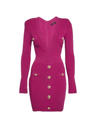 Pre-owned Balmain Mini Button-detail Jacquard-knit Dress In Pink
