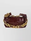 Balmain Mini Calfskin Shoulder Bag Chain In Brown