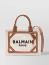 Balmain B-army Small Canvas Shopping Bag With Leather Inserts