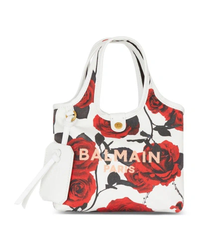 Balmain Mini Canvas B-army Grocery Bag In Blanc Rouge