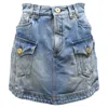 Balmain Mini Cargo Skirt In Blue Cotton Denim In Blue