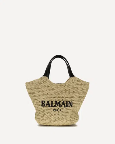 Balmain Mini Crochet Tote Bag In Brown