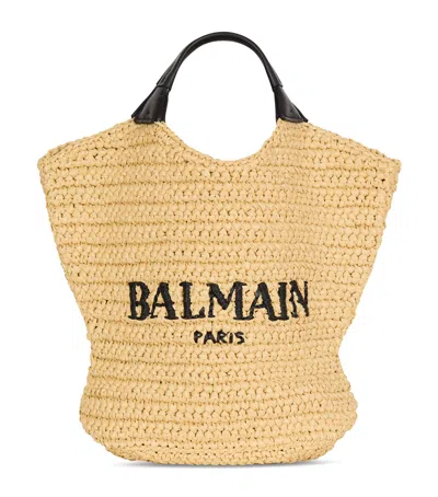 Balmain Mini Crochet Tote Bag In Neutral