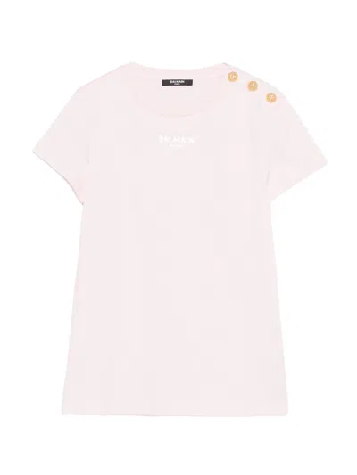 Balmain Mini Decorative Neck T-shirt With Gold Buttons In Pink