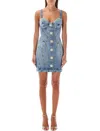 Balmain Mini Denim Dress With Decorative Buttons In Light Blue