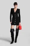 Balmain Short Ribbed Knit Bodycon Dress In Black