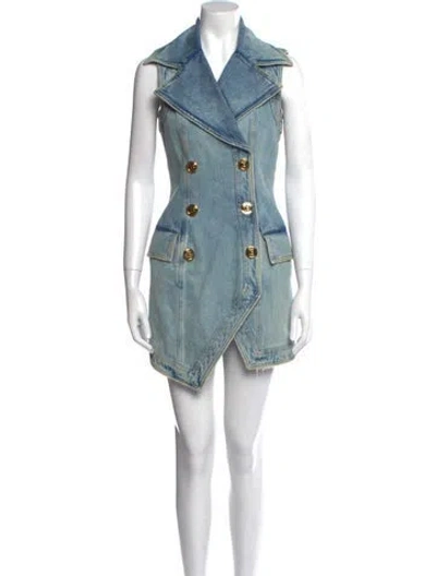 Pre-owned Balmain Mini Dress In Blue