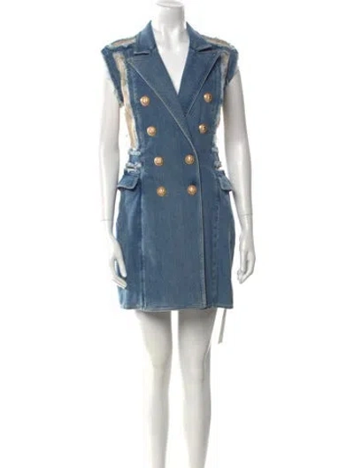 Pre-owned Balmain Mini Dress In Blue