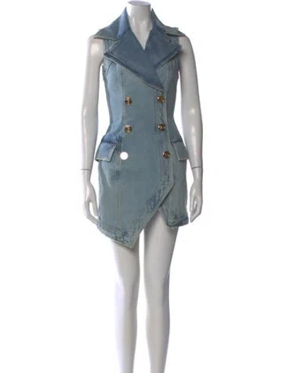 Pre-owned Balmain Mini Dress In Blue