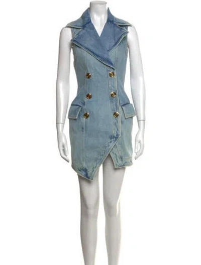 Pre-owned Balmain Mini Dress In Blue