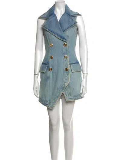 Pre-owned Balmain Mini Dress In Blue