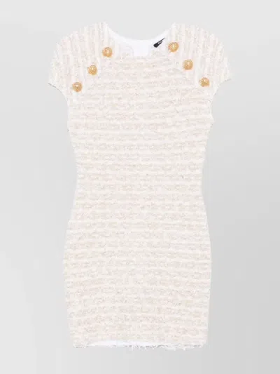 Balmain Mini Dress In Tweed Fabric In White