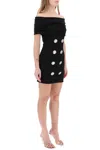 Balmain Off-the-shoulder Embellished Ruched Jersey And Cady Mini Dress In Black