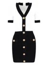 Balmain V-neck Buttoned Strong-shoulder Torsade Knit Mini Dress In White
