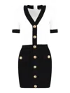 Balmain Fitted Black Dress With Ribbed Texture And Gold Accents