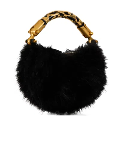 Balmain Mini Ebene Bag In Faux Fur In Black