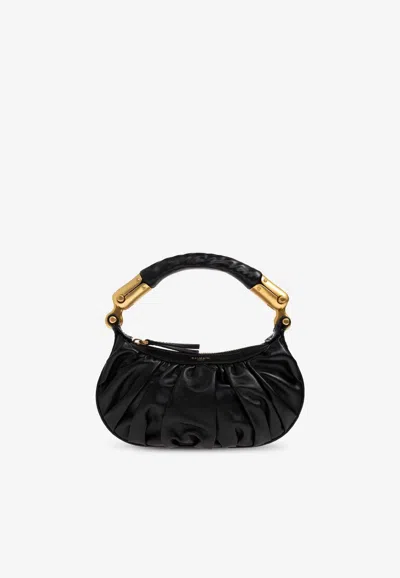 Balmain Mini Ébène Calf Leather Handbag In Black