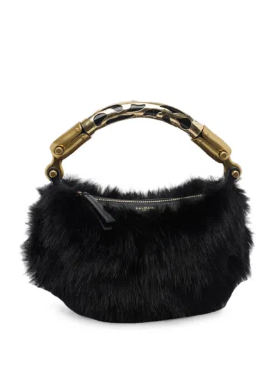 Balmain Mini Ebene Faux-fur Tote Bag In Black