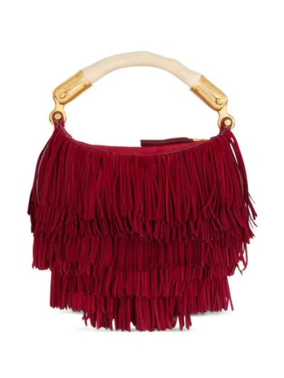 Balmain Mini Ebene Fringes Leather Shoulder Bag In Burgundy
