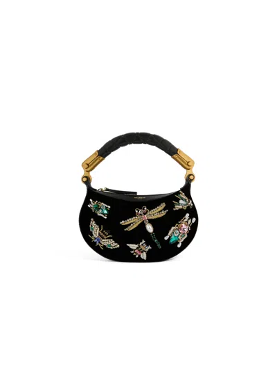 Balmain Mini Ebene Insect Bag In Embroidered Velvet In Black