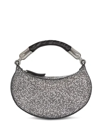 Balmain Mini Embellished Suede Ebene Top-handle Bag In Silver