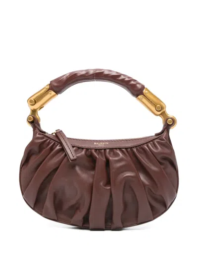 Balmain Mini Ébène Tote Bag In Brown