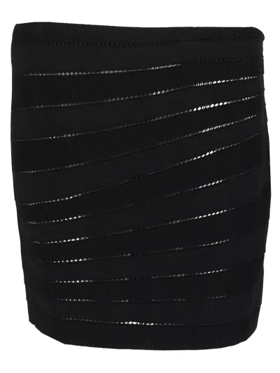 Balmain Mini Gonna In Maglia Flechage In Black