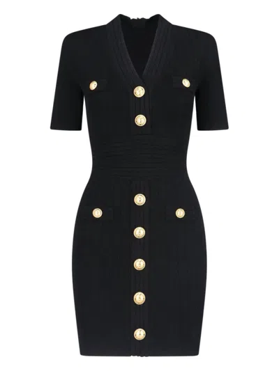 Balmain Viscose-blend Knit Mini Dress In Black