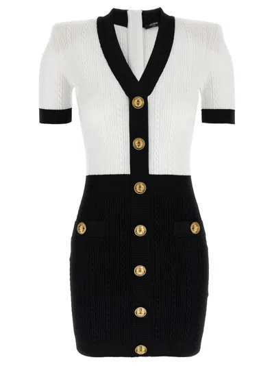 Balmain Mini Knitted Dress With Braided Knit In Black