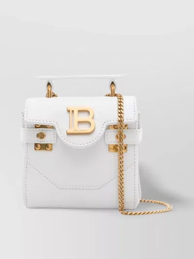 Balmain Mini Leather Chain Shoulder Bag In White