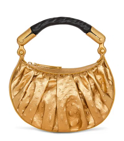 Balmain Mini Leather Ebene Top-handle Bag In Gold