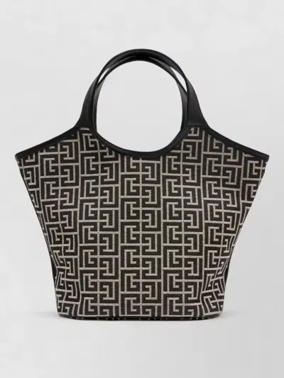 Balmain Mini Leather Tote Bag Smooth Calfskin In Brown