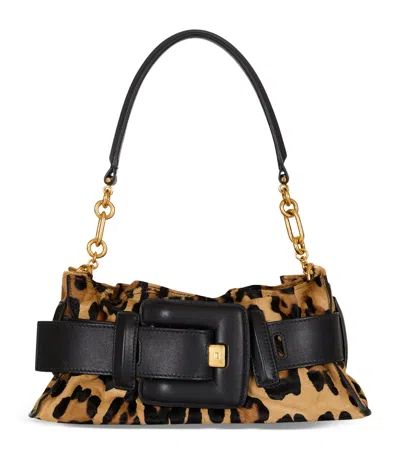Balmain Mini Leopard Anthem Shoulder Bag In Brown